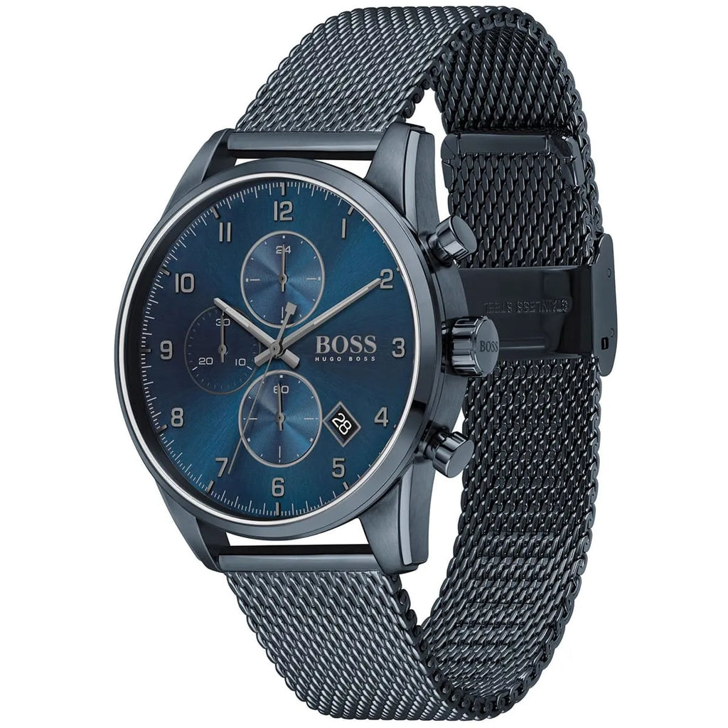 Hugo Boss Skymaster 1513836 43mm Men’s Chronograph Watch – Blue Dial & Stainless Steel Mesh Bracelet