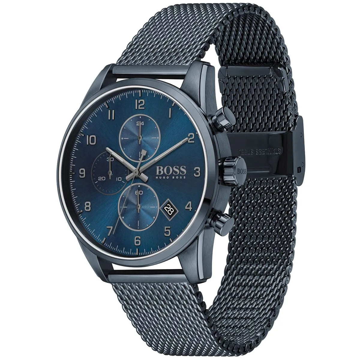 Hugo Boss Skymaster 1513836 43mm Men’s Chronograph Watch – Blue Dial & Stainless Steel Mesh Bracelet