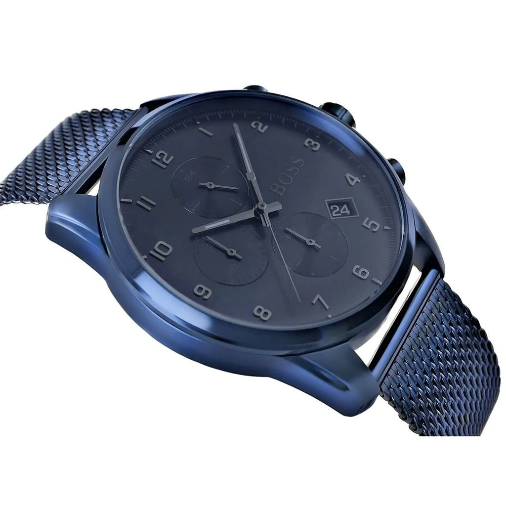 Hugo Boss Skymaster 1513836 43mm Men’s Chronograph Watch – Blue Dial & Stainless Steel Mesh Bracelet