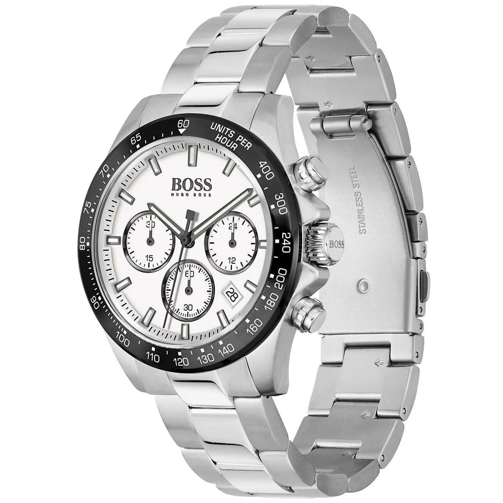 Hugo Boss Volane 1513875 44mm Men’s Chronograph Watch – White Dial & Silver-tone Stainless Steel Link Bracelet