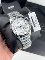 Hugo Boss Volane 1513875 44mm Men’s Chronograph Watch – White Dial & Silver-tone Stainless Steel Link Bracelet
