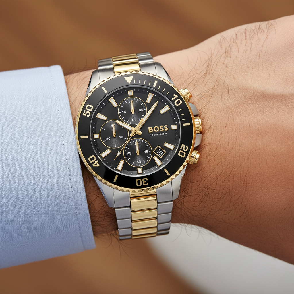Hugo Boss Admiral 1513908 46mm Men’s Chronograph Watch – Black Dial & Stainless Steel Bracelet