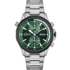 Hugo Boss Globetrotter 1513930 46mm Men’s Chronograph Watch – Green Dial & Silver Stainless Steel Link Bracelet