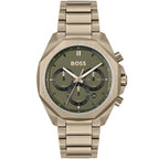 Hugo Boss Cloud 1514019 43mm Men’s Chronograph Watch – Olive Green Dial & Beige Gold Stainless Steel Link Bracelet