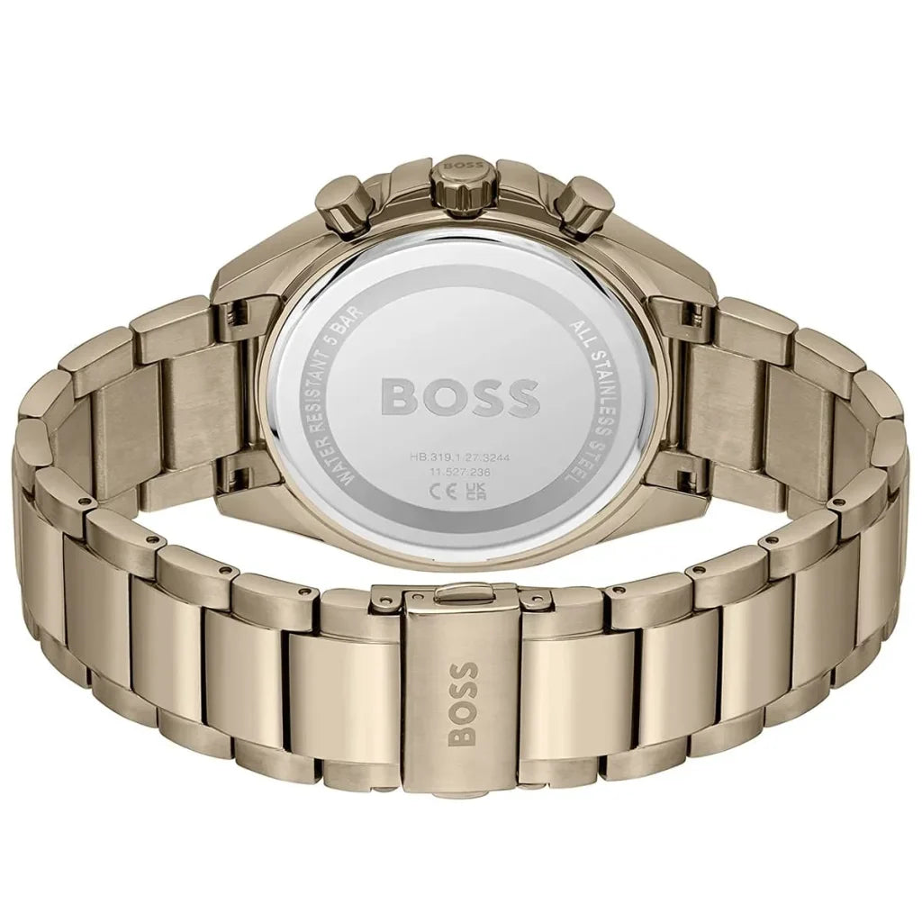 Hugo Boss Cloud 1514019 43mm Men’s Chronograph Watch – Olive Green Dial & Beige Gold Stainless Steel Link Bracelet