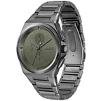 Hugo Boss Steer 1514045 44mm Men’s Chronograph Watch – Olive Green Dial & Gunmetal Grey Stainless Steel Link Bracelet