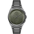 Hugo Boss Steer 1514045 44mm Men’s Chronograph Watch – Olive Green Dial & Gunmetal Grey Stainless Steel Link Bracelet