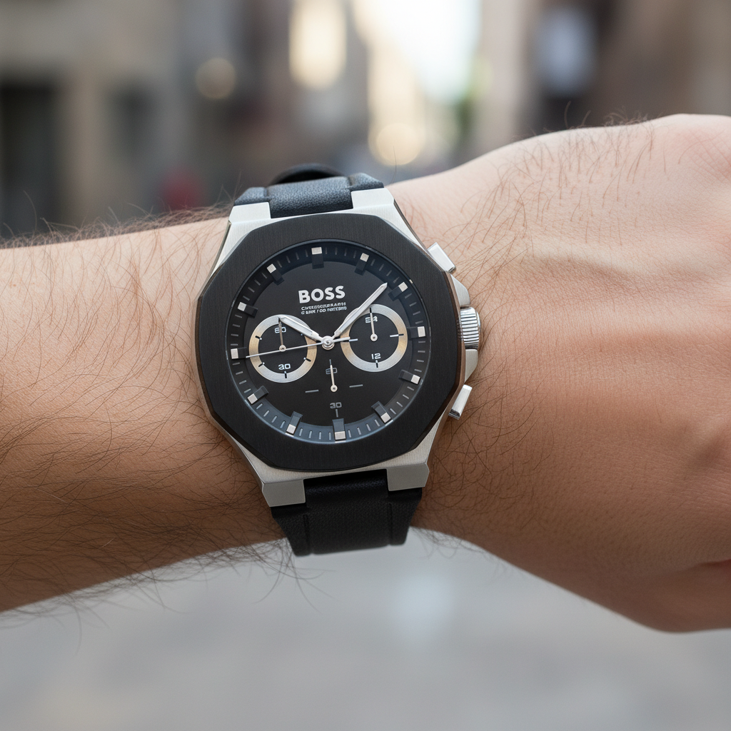 Hugo Boss Taper 1514085 45mm Men’s Chronograph Watch – Black Dial & Black Rubber Strap