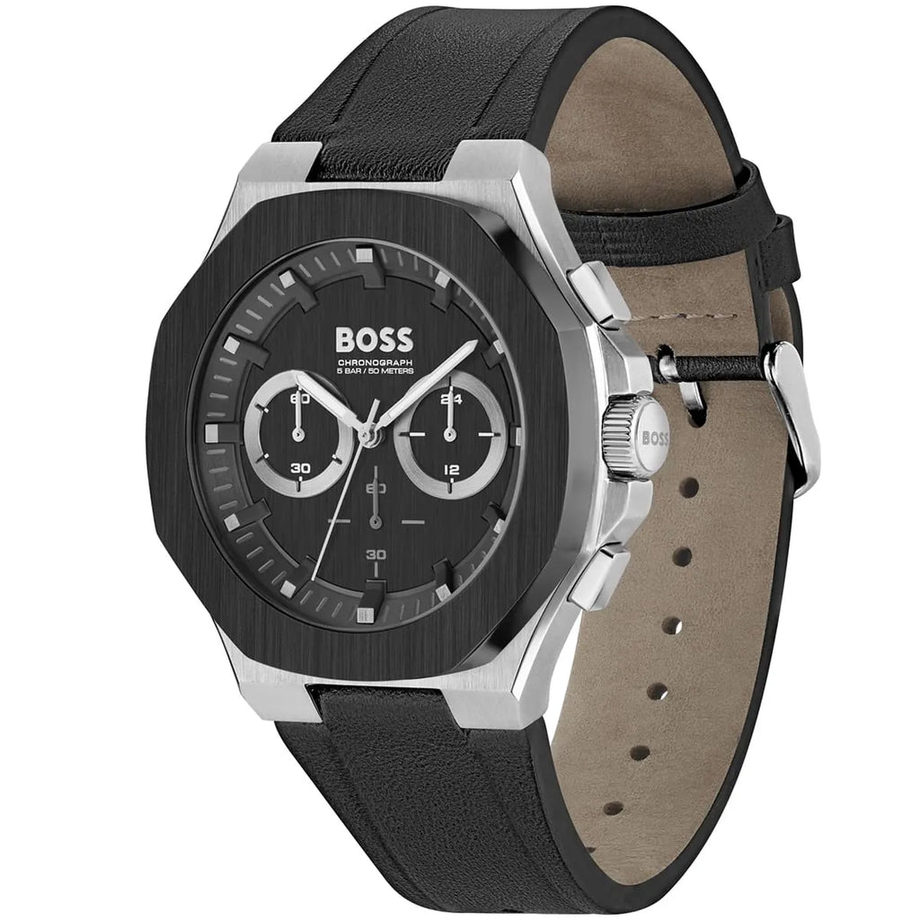 Hugo Boss Taper 1514085 45mm Men’s Chronograph Watch – Black Dial & Black Rubber Strap