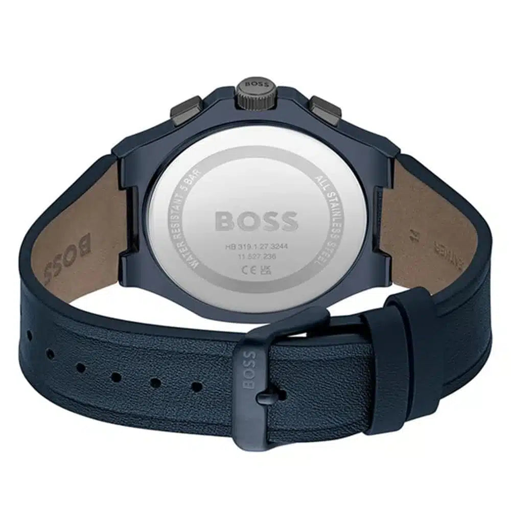 Hugo Boss Taper 1514086 45mm Men’s Chronograph Watch – Black Dial & Navy Blue Genuine Leather Strap