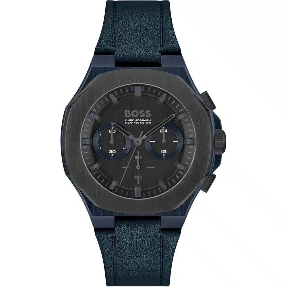 Hugo Boss Taper 1514086 45mm Men’s Chronograph Watch – Black Dial & Navy Blue Genuine Leather Strap