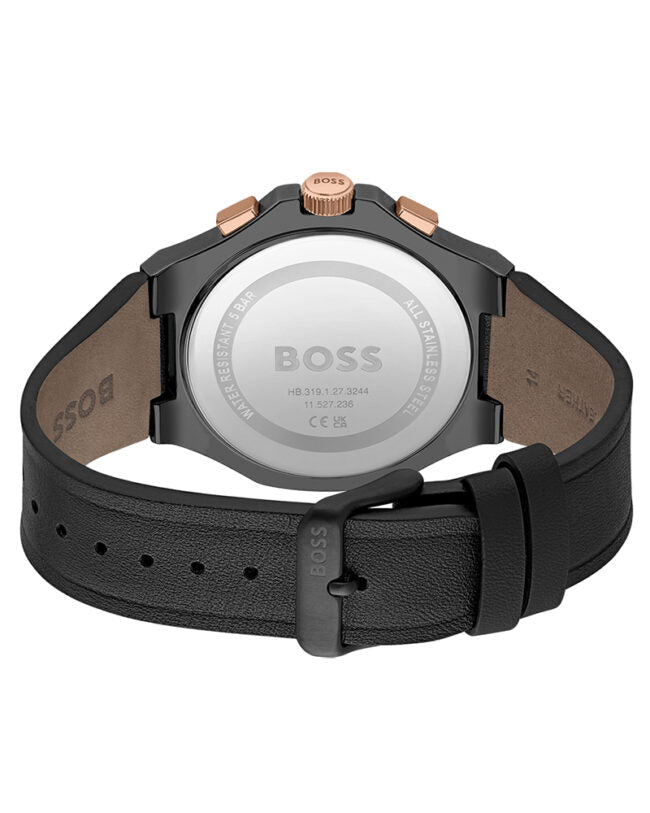 Hugo Boss Taper 1514089 45mm Men’s Chronograph Watch – Black Dial & Black Genuine Leather Strap