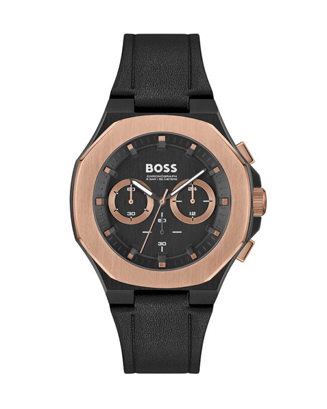 Hugo Boss Taper 1514089 45mm Men’s Chronograph Watch – Black Dial & Black Genuine Leather Strap
