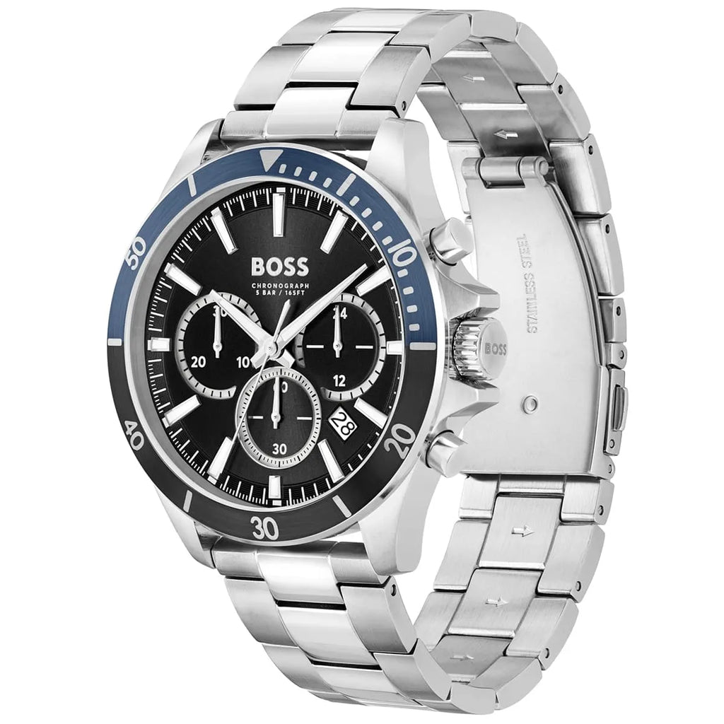 Hugo Boss Troper 1514101 45mm Men’s Chronograph Watch – Black Sunray Dial & Silver Stainless Steel Link Bracelet