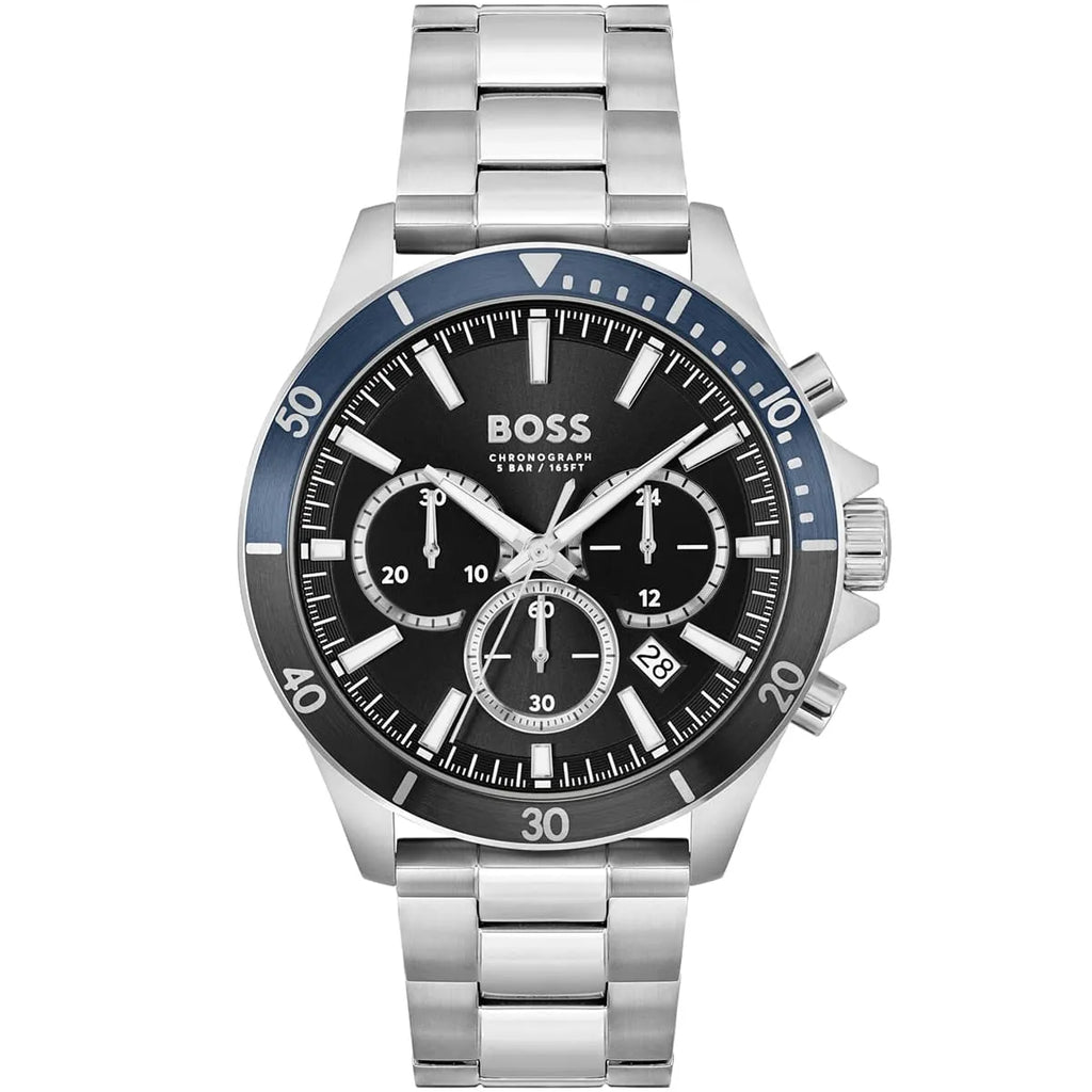 Hugo Boss Troper 1514101 45mm Men’s Chronograph Watch – Black Sunray Dial & Silver Stainless Steel Link Bracelet