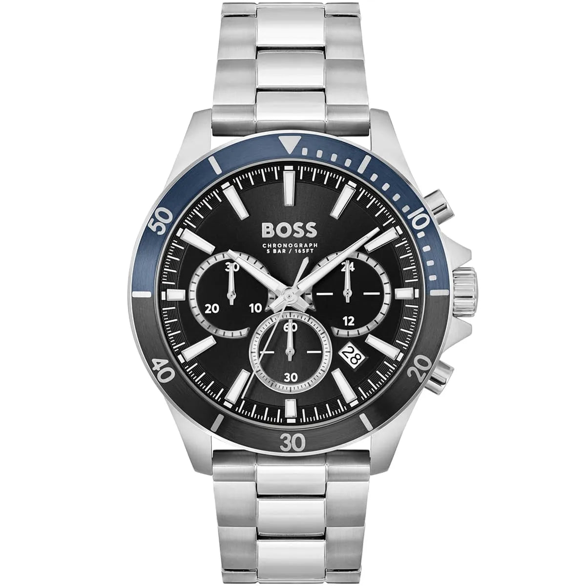 Hugo Boss Troper 1514101 45mm Men’s Chronograph Watch – Black Sunray Dial & Silver Stainless Steel Link Bracelet