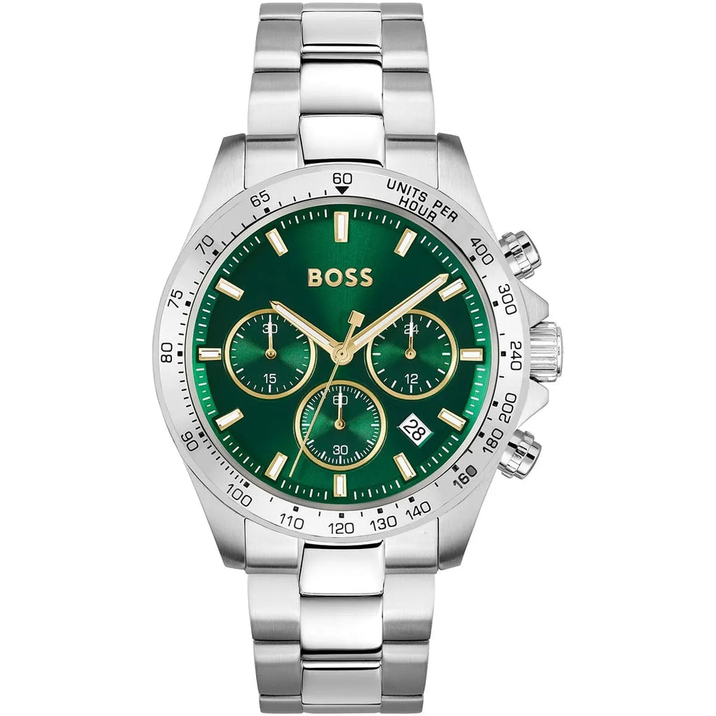 Hugo Boss Hero 1514217 43mm Men’s Chronograph Watch – Green Dial & Silver Stainless Steel Link Bracelet