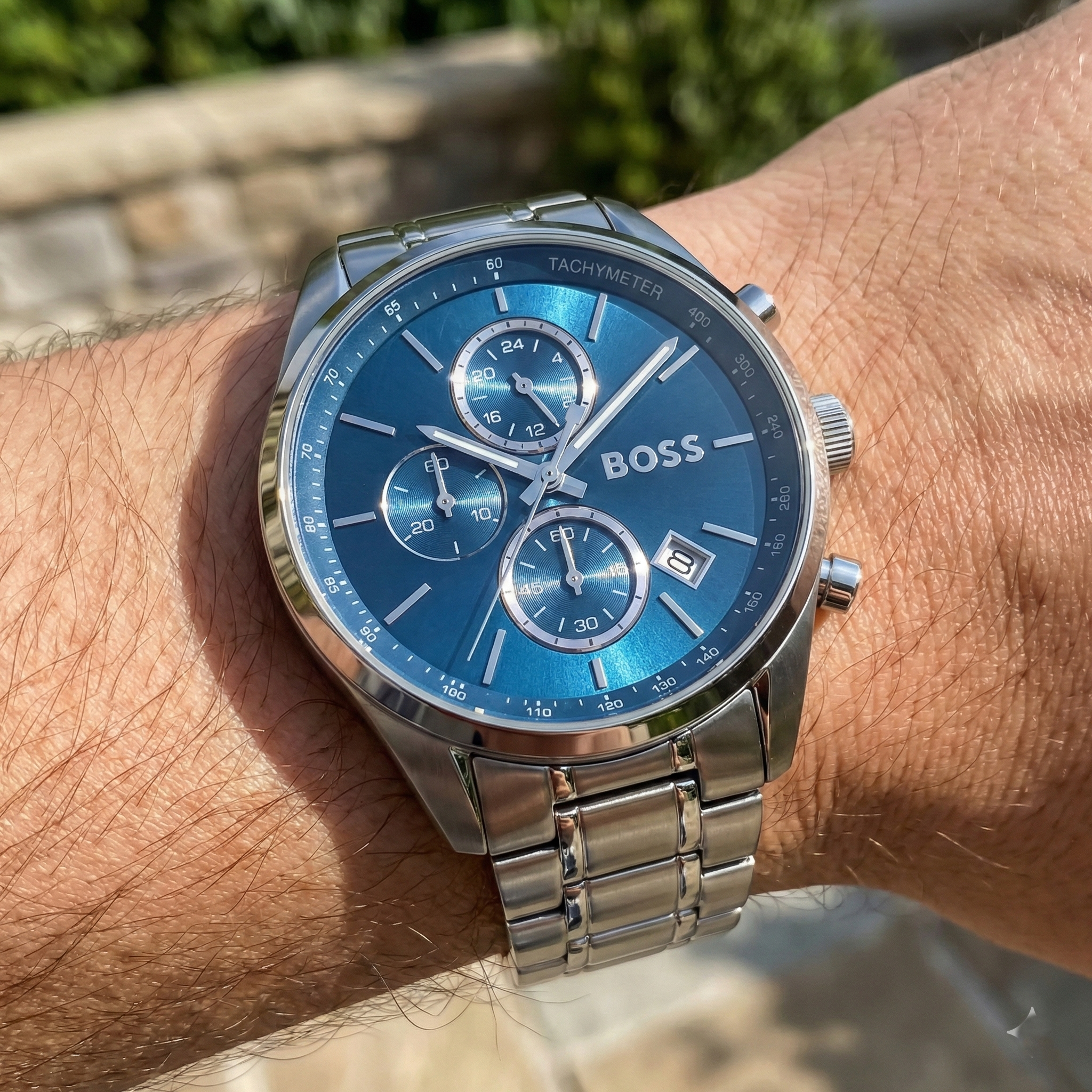 Hugo Boss Grand Prix 1514226 44mm Men’s Chronograph Watch – Blue Dial & Stainless Steel Bracelet