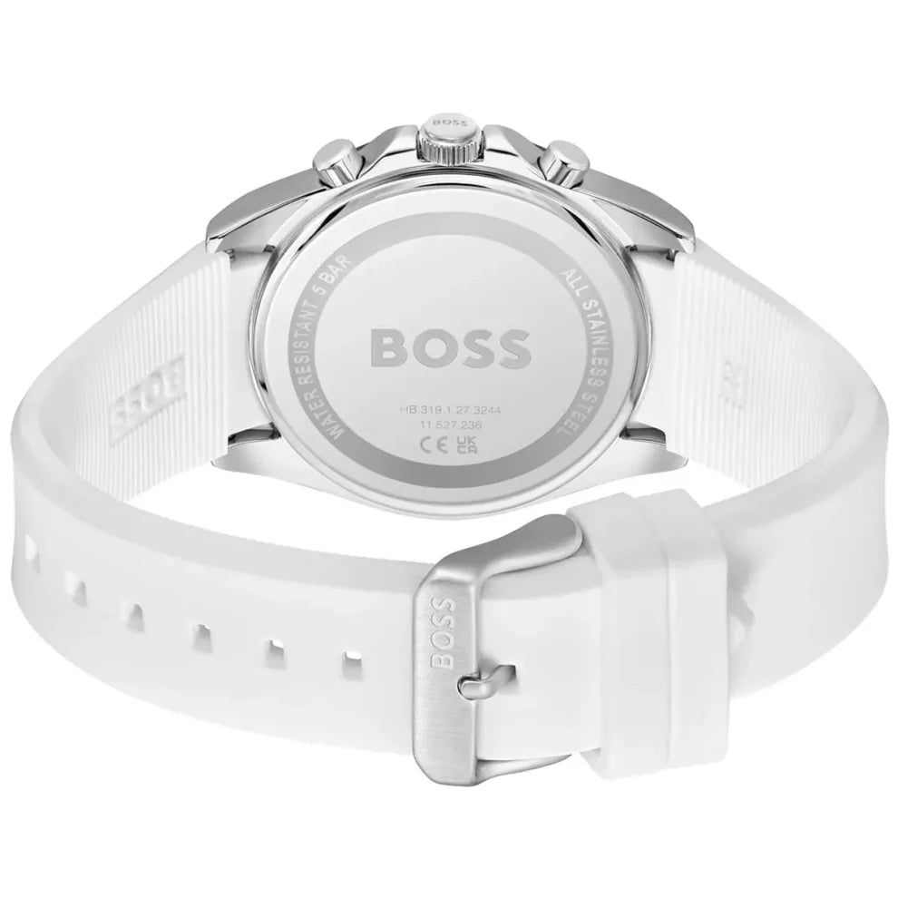 Hugo Boss Strike 1514238 41mm Men’s Chronograph Watch – Blue Dial & White Rubber Strap