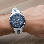 Hugo Boss Strike 1514238 41mm Men’s Chronograph Watch – Blue Dial & White Rubber Strap