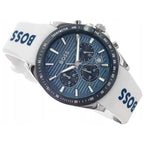 Hugo Boss Strike 1514238 41mm Men’s Chronograph Watch – Blue Dial & White Rubber Strap