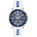 Hugo Boss Strike 1514238 41mm Men’s Chronograph Watch – Blue Dial & White Rubber Strap