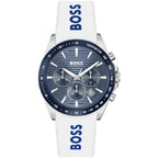 Hugo Boss Strike 1514238 41mm Men’s Chronograph Watch – Blue Dial & White Rubber Strap