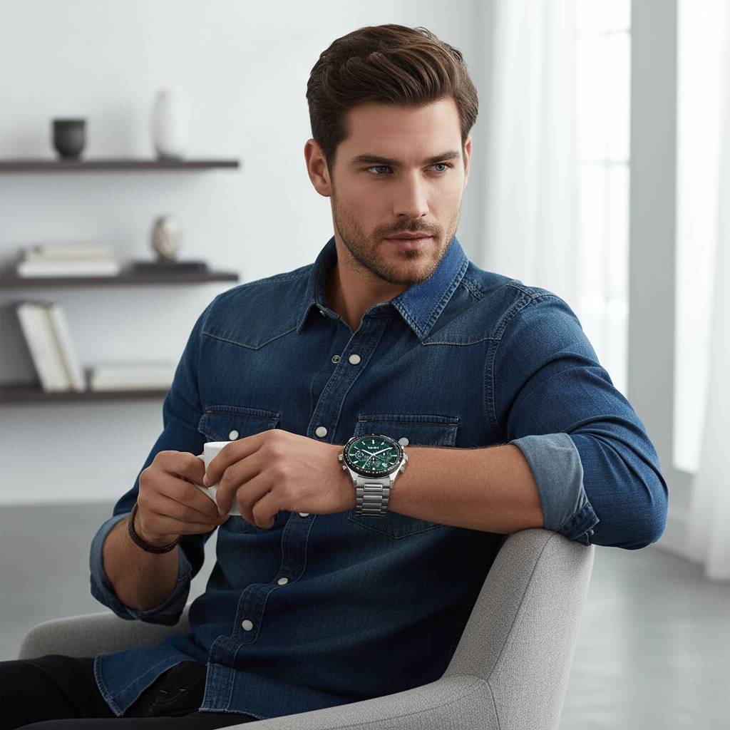 Hugo Boss Strike 1792156 Men's Silver Steel Watch With Textured Green Dial 1514241 41mm Men’s Chronograph Watch – Green Dial & Stainless Steel Bracelet