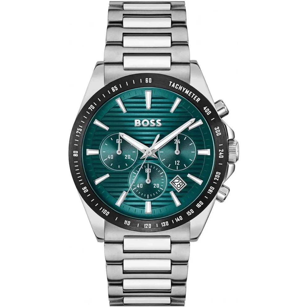Hugo Boss Strike 1792156 Men's Silver Steel Watch With Textured Green Dial 1514241 41mm Men’s Chronograph Watch – Green Dial & Stainless Steel Bracelet