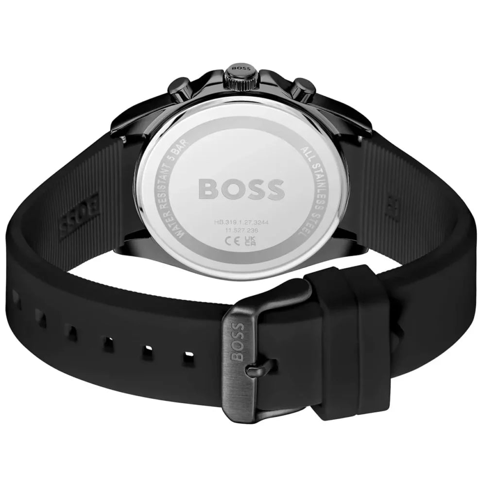 Hugo Boss Strike 1514289 41mm Men’s Chronograph Watch – Black Dial & Black Rubber Strap