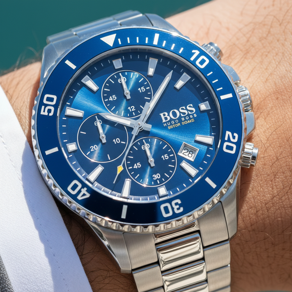 Hugo Boss Admiral 1513907 46mm Men’s Chronograph Watch – Blue Dial & Stainless Steel Bracelet