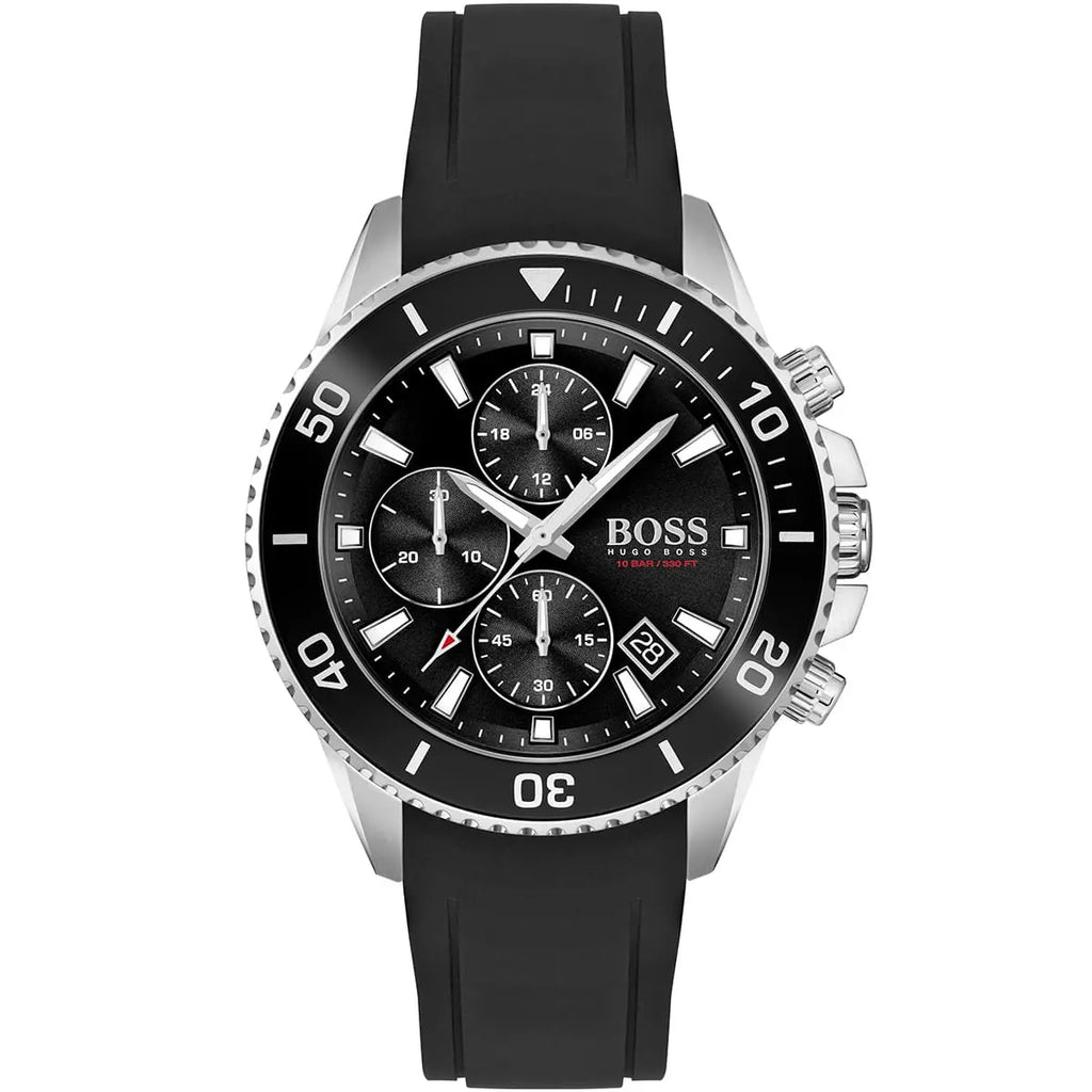 Hugo Boss Admiral 1513912 46mm Men’s Chronograph Watch – Black Dial & Black Silicone Strap