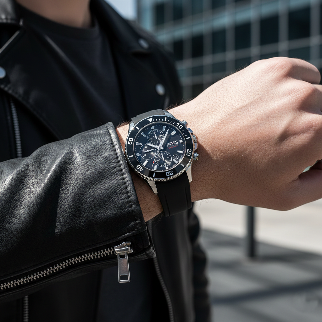 Hugo Boss Admiral 1513912 46mm Men’s Chronograph Watch – Black Dial & Black Silicone Strap
