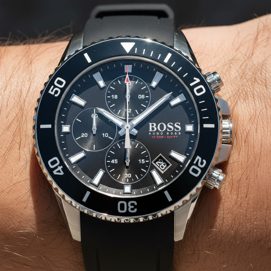 Hugo Boss Admiral 1513912 46mm Men’s Chronograph Watch – Black Dial & Black Silicone Strap