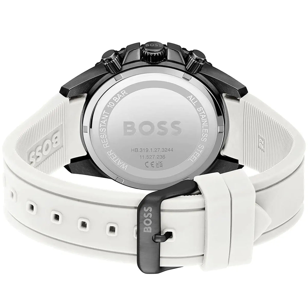 Hugo Boss Admiral 1513966 45mm Men’s Chronograph Watch – Black Dial & White Silicone Strap