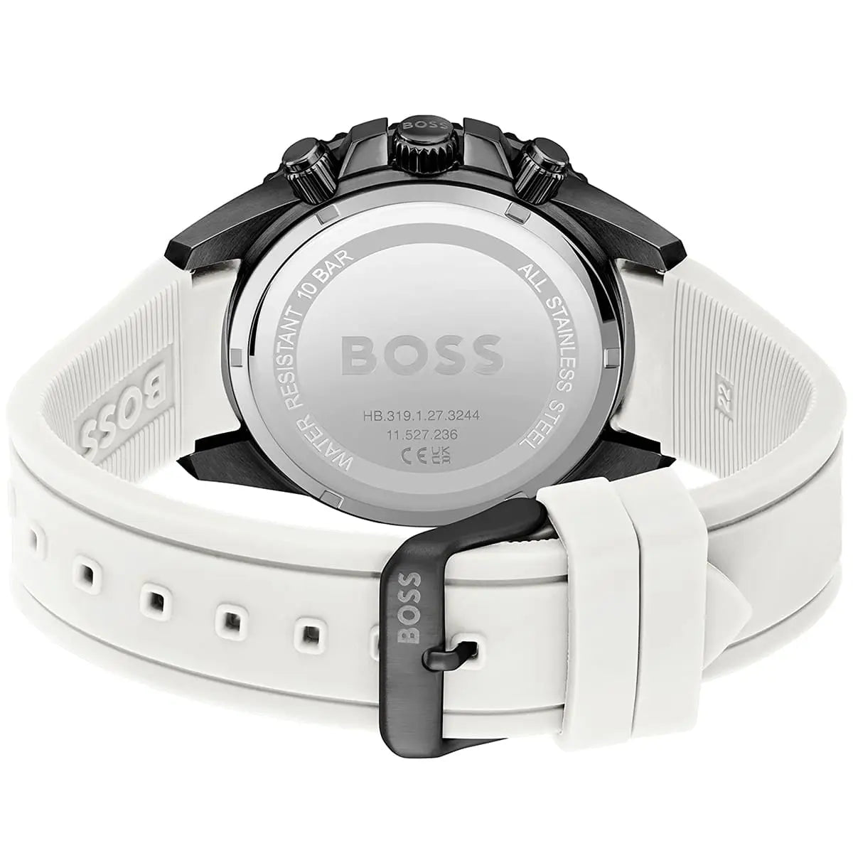 Hugo Boss Admiral 1513966 45mm Men’s Chronograph Watch – Black Dial & White Silicone Strap