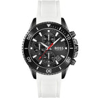 Hugo Boss Admiral 1513966 45mm Men’s Chronograph Watch – Black Dial & White Silicone Strap