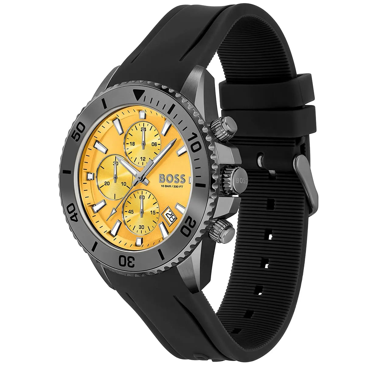 Hugo Boss Admiral 1513968 46mm Men’s Chronograph Watch – Yellow Dial & Black Silicone Strap