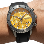 Hugo Boss Admiral 1513968 46mm Men’s Chronograph Watch – Yellow Dial & Black Silicone Strap