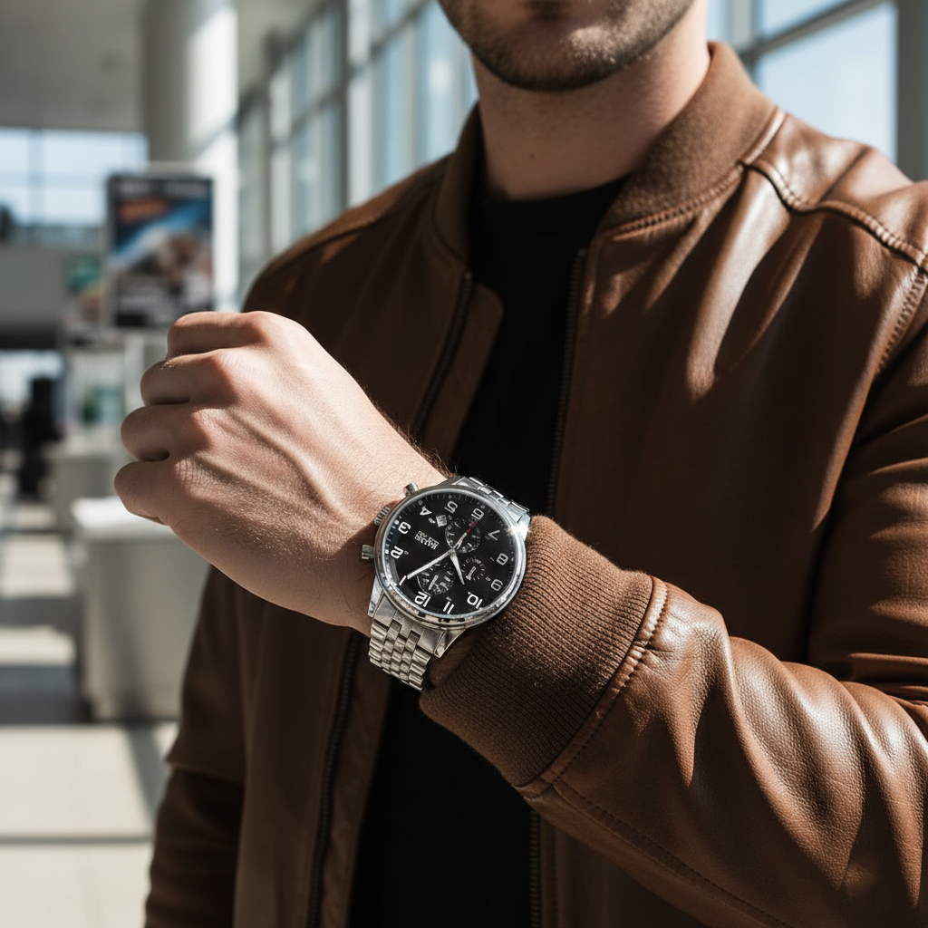 Hugo Boss Aeroliner 1512446 44mm Men’s Chronograph Watch – Black Dial & Stainless Steel Bracelet