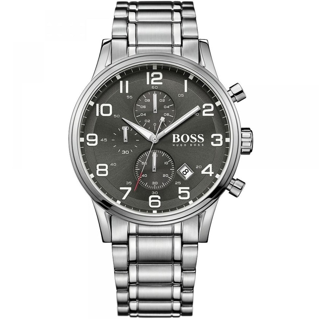 Hugo Boss Aeroliner 1513181 44mm Men’s Chronograph Watch – Grey Dial & Silver-tone Bracelet