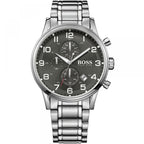 Hugo Boss Aeroliner 1513181 44mm Men’s Chronograph Watch – Grey Dial & Silver-tone Bracelet