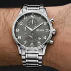 Hugo Boss Aeroliner 1513181 44mm Men’s Chronograph Watch – Grey Dial & Silver-tone Bracelet