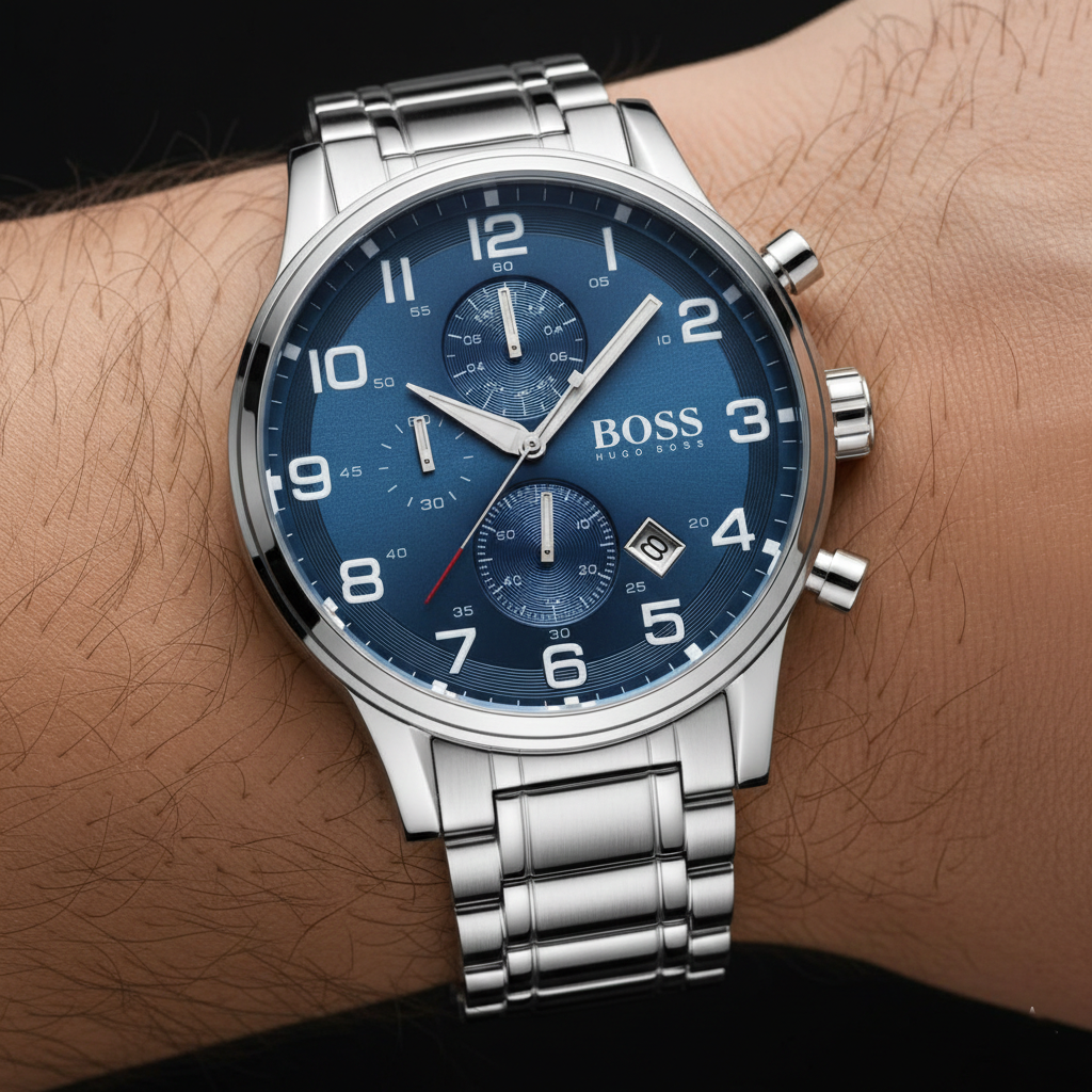 Hugo Boss Aeroliner 1513183 44mm Men’s Chronograph Watch – Blue Dial & Silver-tone Bracelet
