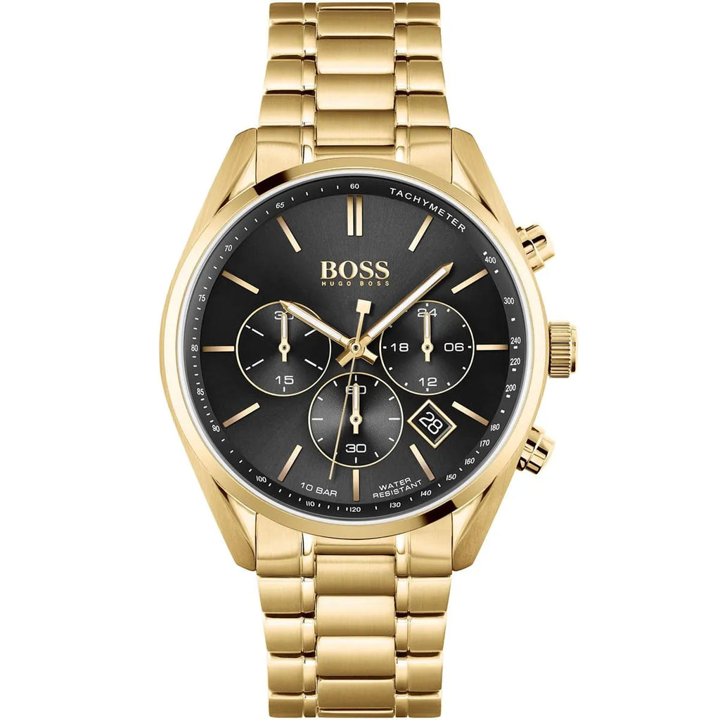 Hugo Boss Champion 1513848 44mm Men’s Chronograph Watch – Black Dial & Gold-tone Bracelet