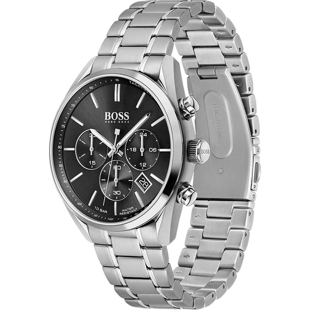 Hugo Boss Champion 1513871 44mm Men’s Chronograph Watch – Black Dial & Silver-tone Bracelet