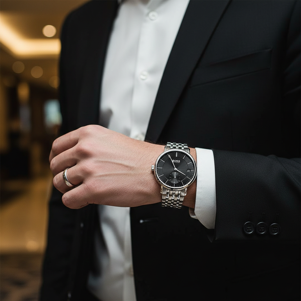 Hugo Boss Corporal 1513641 40mm Men’s Quartz Watch – Black Dial & Stainless Steel Bracelet