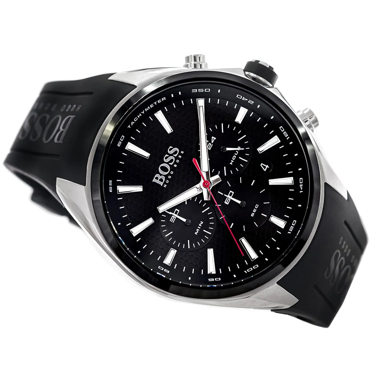 Hugo Boss Distinct 1513855 46mm Men’s Chronograph Watch – Black Honeycomb-Textured Dial & Black Silicone Strap