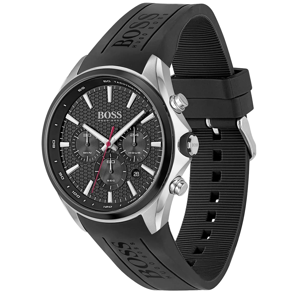 Hugo Boss Distinct 1513855 46mm Men’s Chronograph Watch – Black Honeycomb-Textured Dial & Black Silicone Strap