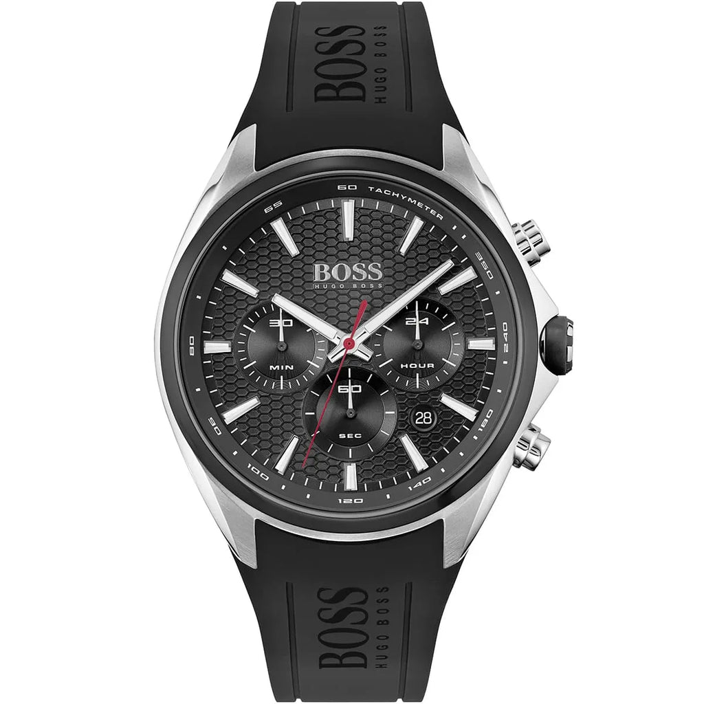 Hugo Boss Distinct 1513855 46mm Men’s Chronograph Watch – Black Honeycomb-Textured Dial & Black Silicone Strap